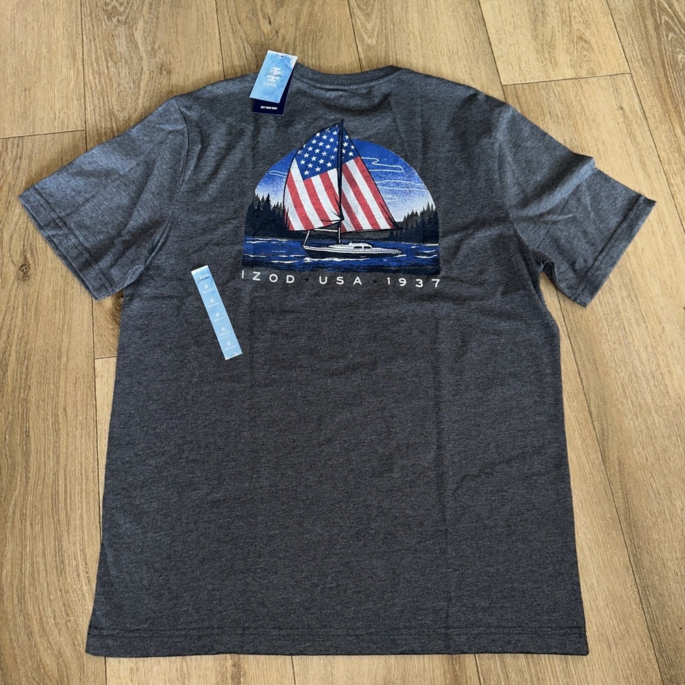 Izod Saltwater Men's Soft Wash‎ Crew Tee SS American Sailing Medium NEW - Picture 2 of 10